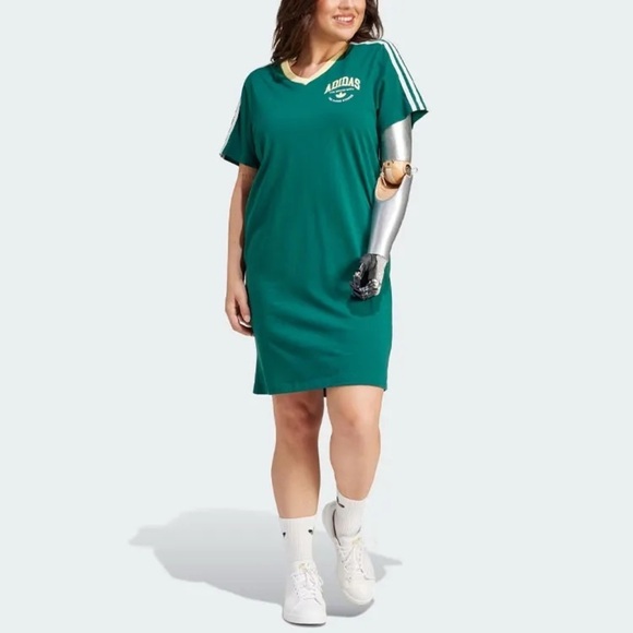 Adidas Original VRCT 3 Stripes T-Shirt Dress Green Size Small - Picture 1 of 11